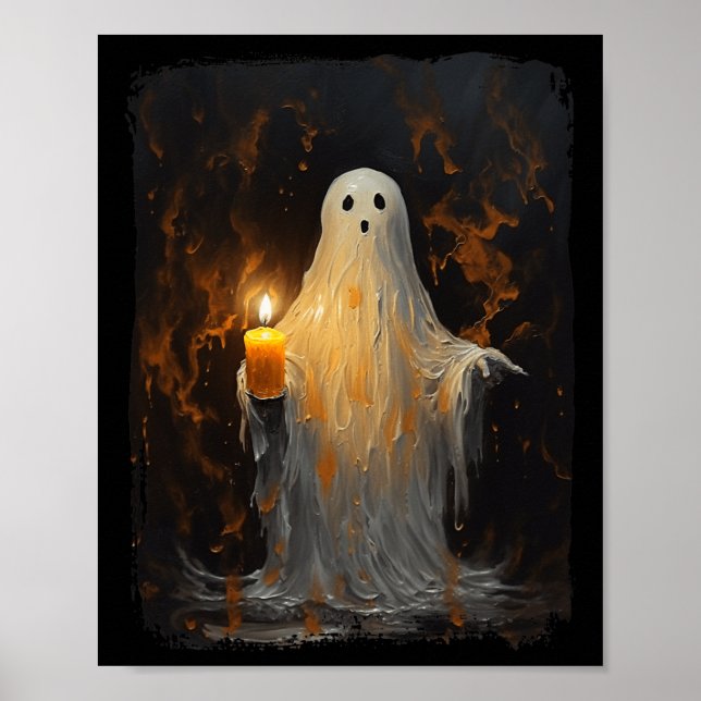 Poster Fantasma Bonito Segurando Velas Diversão Halloween (Frente)