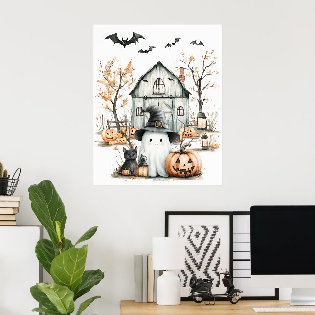 Poster Fantasma Branco e Laranja, de outono (Escritório em casa)