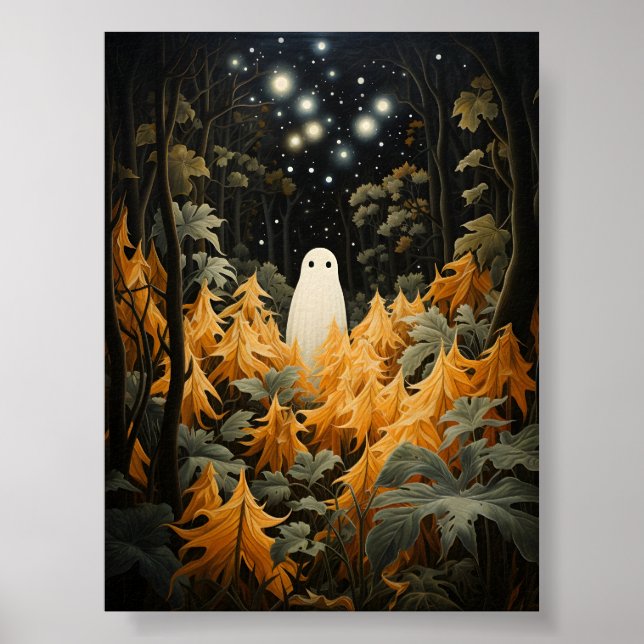 Poster Fantasma Branco legal Do Halloween Em Uma Floresta (Frente)