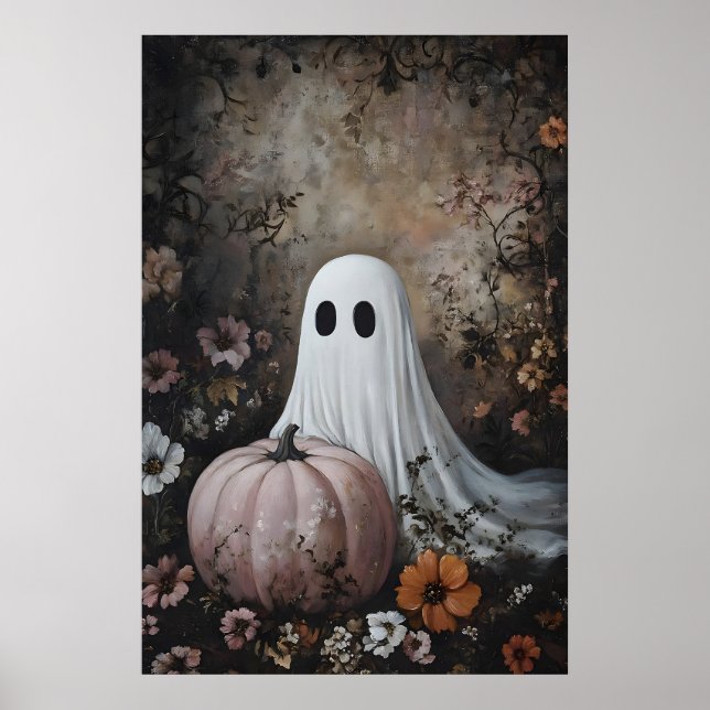 Poster Fantasma com abóbora rosa em flor de outono, escur (Frente)