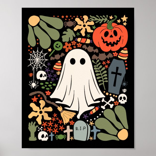 Poster Fantasma Com Flores, Fantasma Da Pumpkin Floral De (Frente)