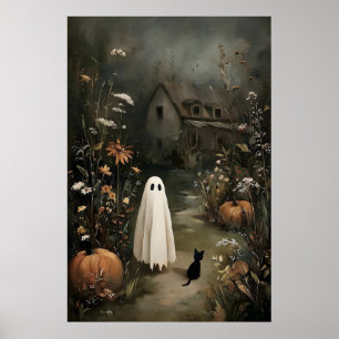 Poster Fantasma com Gato Preto à Noite – Casa Assombrada