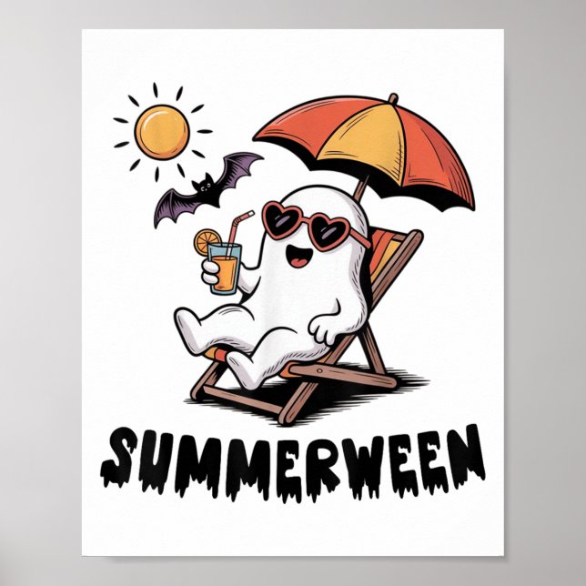 Poster Fantasma Cute Spooky Com Vibas De Verão (Frente)