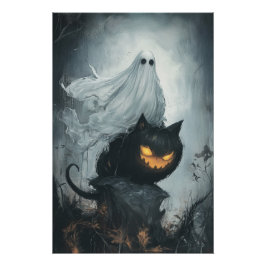 Póster Fantasma das Halloween Andando a Gato Negro