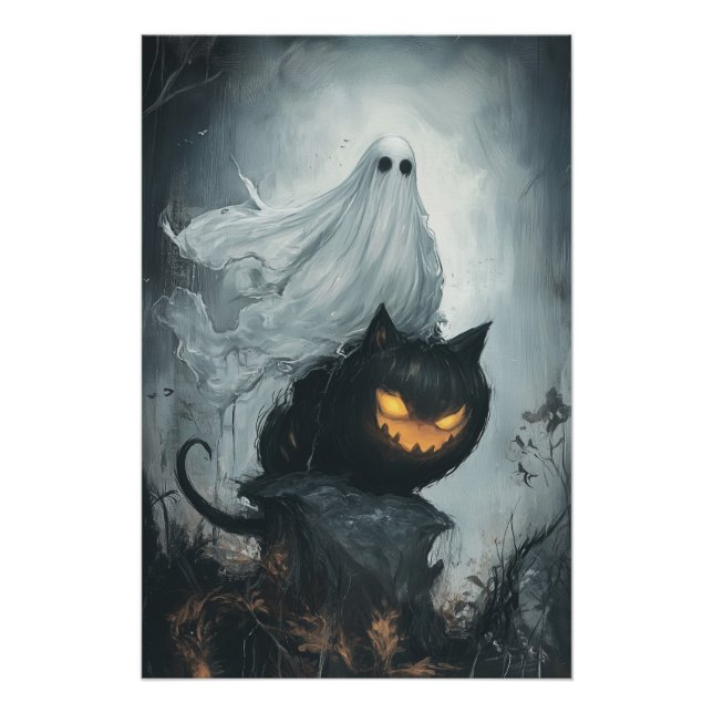 Póster Fantasma das Halloween Andando a Gato Negro (Frente)