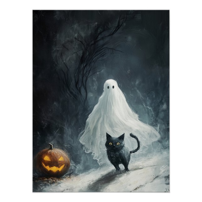 Póster Fantasma das Halloween e Gato Negro (Frente)
