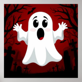 Poster Fantasma de Desenho Adorável Parede Assustadora de
