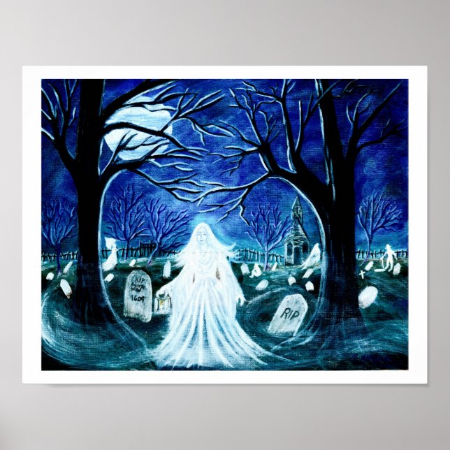 Poster Fantasma de Halloween em um cemitério "Lá em Cima  (Frente)