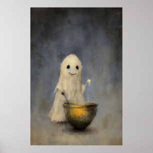 Poster Fantasma de Halloween Fofo Halloween, Óleo Antigo
