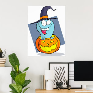 Poster Fantasma de Halloween na Bruxa Louca de Pumpkin