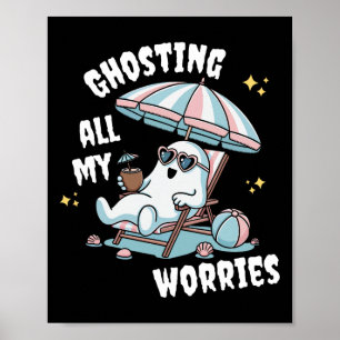 Poster Fantasma Divertido do Summerween Assustador Férias