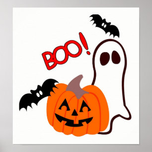 Póster Fantasma do Dia das Bruxas com abóbora