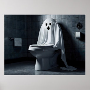Poster Fantasma do Dia de as Bruxas engraçado no banheiro