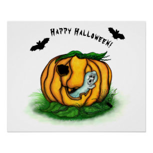 Póster Fantasma do Halloween, Bat, Ghost e Spider