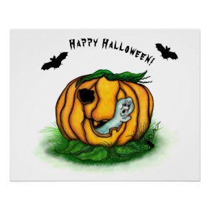 Póster Fantasma do Halloween, Bat, Ghost e Spider