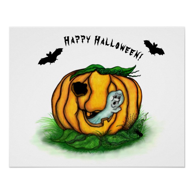 Póster Fantasma do Halloween, Bat, Ghost e Spider (Frente)