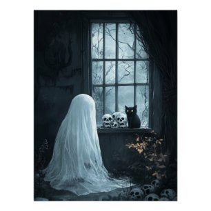 Póster Fantasma do Halloween, Gato e Caçados