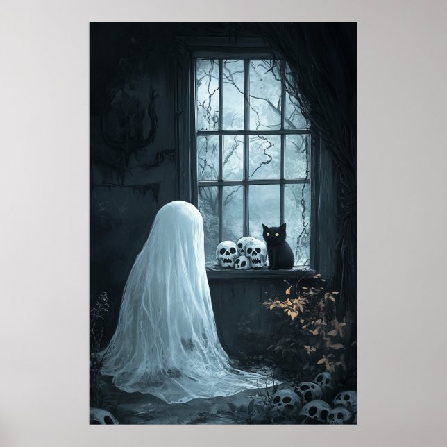 Poster Fantasma do Halloween, Gato e Caçados (Frente)