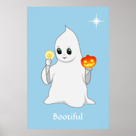 Poster Fantasma e Abóbora de Halloween Fofos em Azul Clar