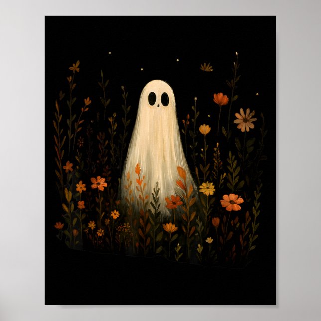Poster Fantasma Em Um Prado Florido Design De Halloween O (Frente)