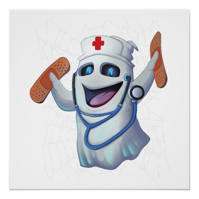 Póster Fantasma Enfermeira Fofa Halloween (Frente)