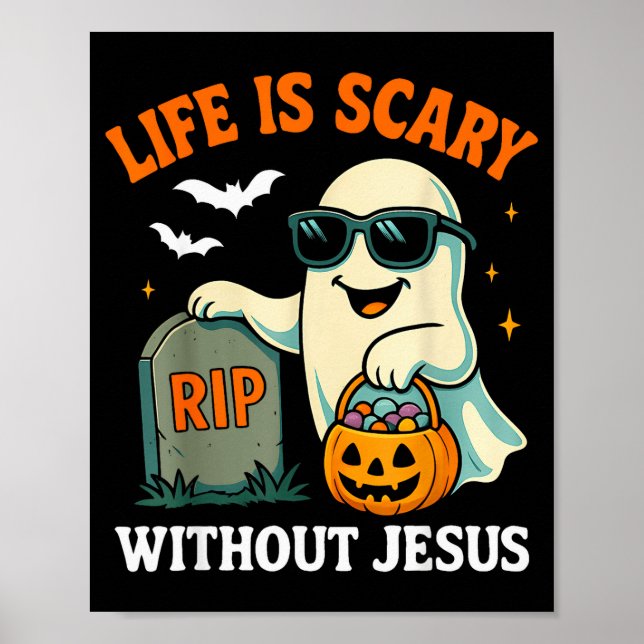 Poster Fantasma engraçado de Halloween A vida é assustado (Frente)