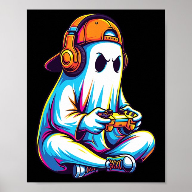 Poster Fantasma Engraçado De Jogos Com O Fone E O Control (Frente)