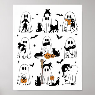 Poster Fantasma Engraçado Segurando Um Gato Negro Preguiç