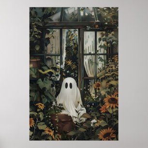 Poster Fantasma espiando da janela da estufa, amante de p