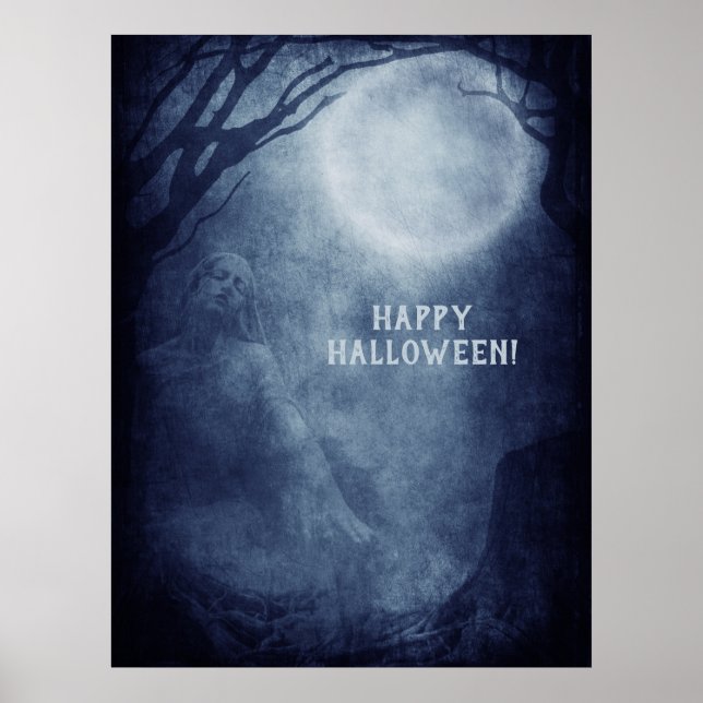Poster Fantasma Fantástico de Halloween Lua Cheia à Noite (Frente)
