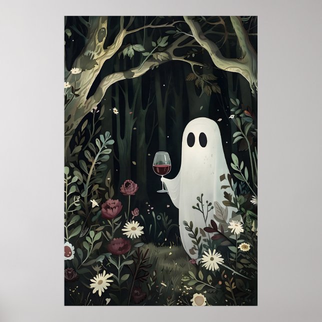Poster Fantasma floral com copo de vinho em um misterioso (Frente)