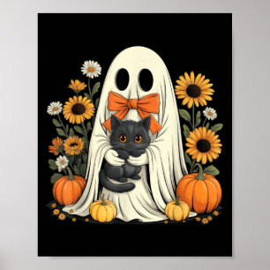 Poster Fantasma Fofo Com Abóbora De Halloween De Gato Pre