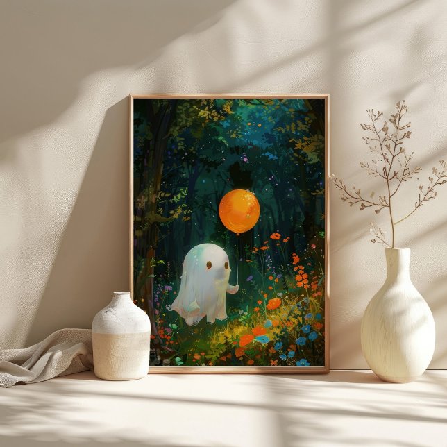 Poster Fantasma Fofo com Balão Enfeitiçado de Halloween (Criador carregado)