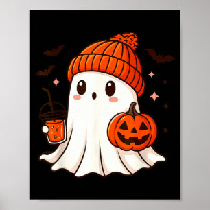 Poster Fantasma Fofo com Boné Segurando Café de Abóbora