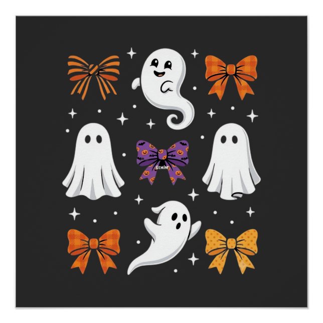 Póster Fantasma Fofo com Laços Design de Halloween_1 (Frente)