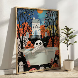 Poster Fantasma Fofo na Banheira 3D Halloween Banheiro 