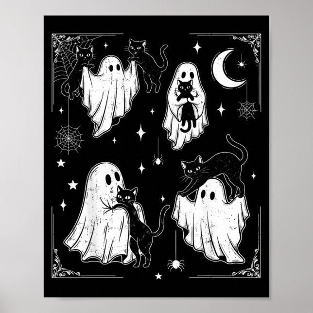 Poster Fantasma Fofo Segurando Gato Funny Halloween Homen (Frente)