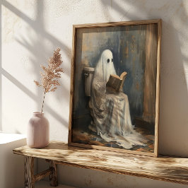 Poster Fantasma Lendo um Livro Vintage Halloween Banheiro