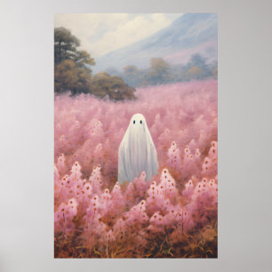 Poster Fantasma no campo floral rosa