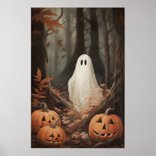 Poster Fantasma nos bosques de outono com abóboras, dark 