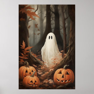 Poster Fantasma nos Bosques de Outono com Abóboras, Dark 