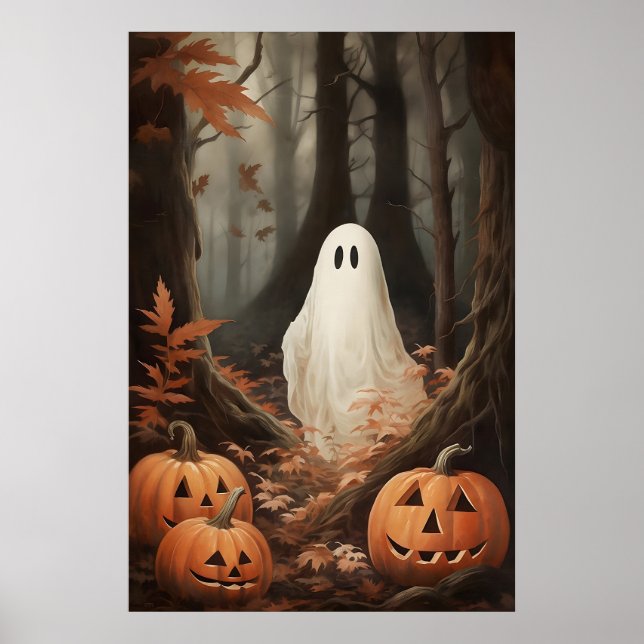 Poster Fantasma nos Bosques de Outono com Abóboras, Dark  (Frente)