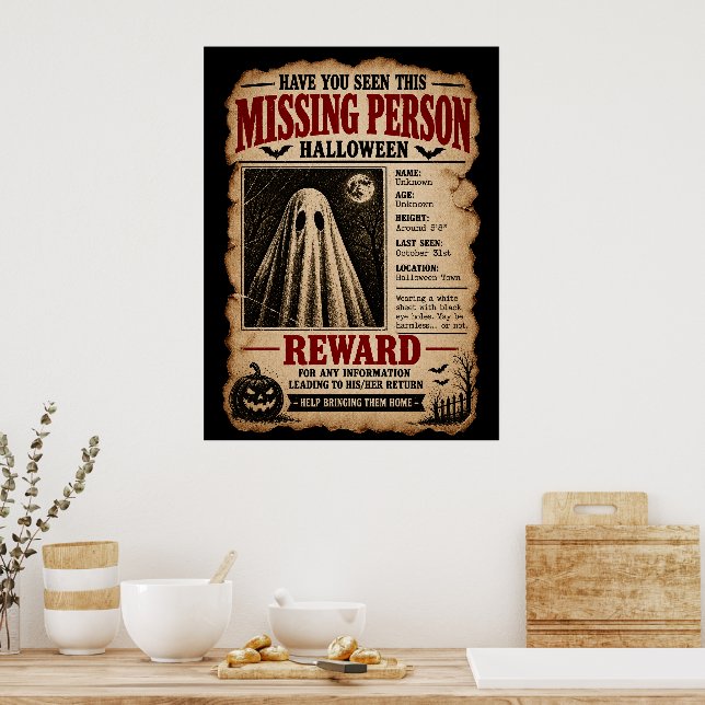Poster Fantasma Pessoa Desaparecida Halloween (Cozinha)