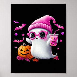 Poster Fantasma Rosa Fofo de Halloween - Fantasma Retro D