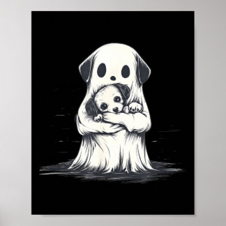 Poster Fantasma Segurando Cachorrinho Roupa de Halloween 