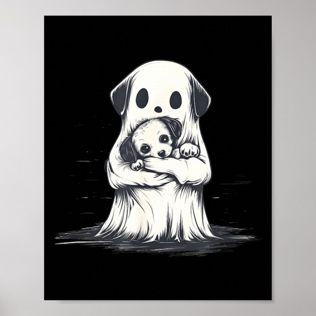 Poster Fantasma Segurando Cachorrinho Roupa de Halloween  (Frente)