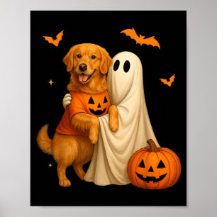 Poster Fantasma segurando cachorro dourado Halloween - Do