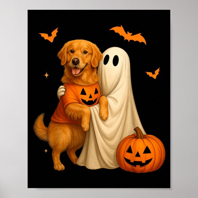 Poster Fantasma segurando cachorro dourado Halloween - Do (Frente)