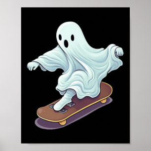 Poster Fantasma Skateboard Preguiçoso Roupa de Halloween