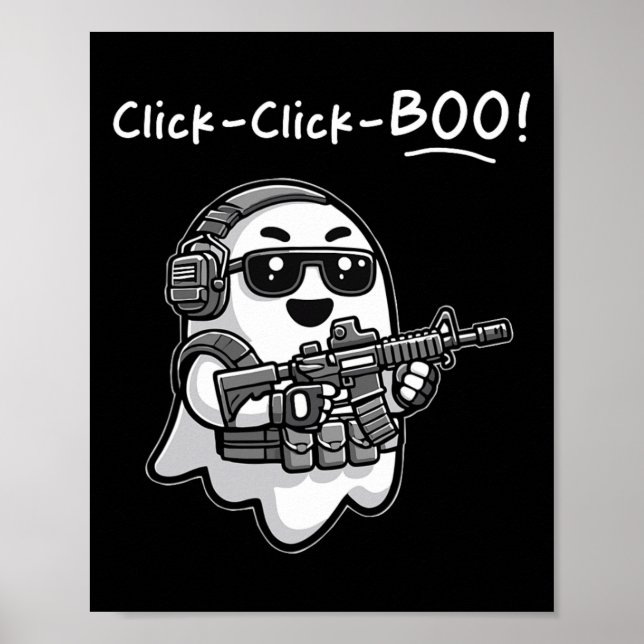 Poster Fantasma Tático Engraçado Clique em Boo Halloween  (Frente)